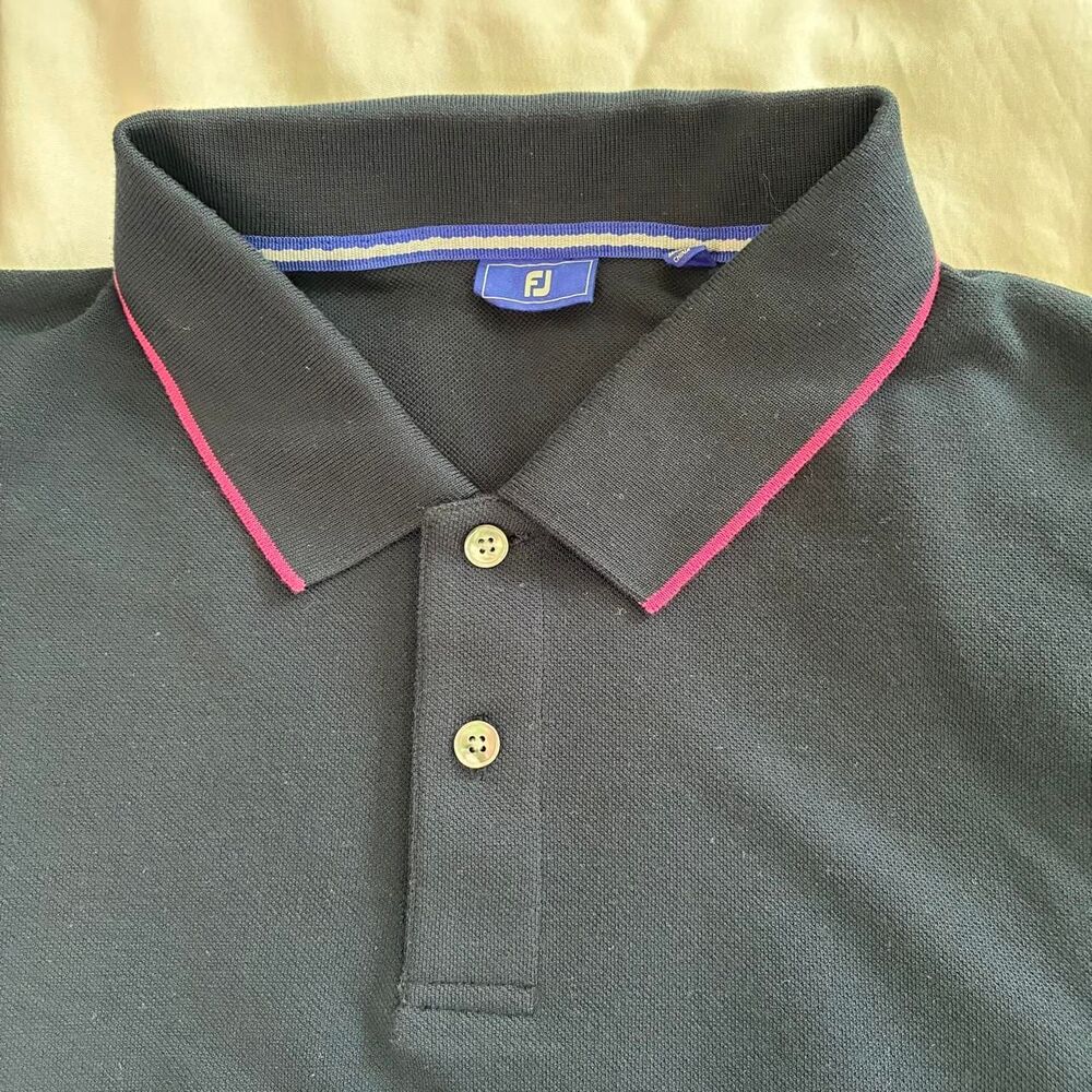 FootJoy FJ Golf Polo Shirt Black Pink Trim Short Sleeve Men’s XL